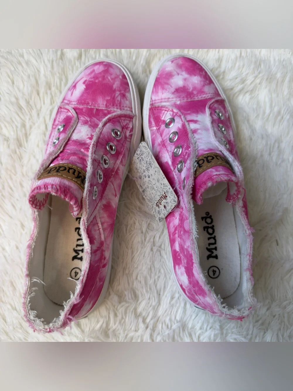 Mudd Girls Pink Tie Dye Canvas Slip On Sneakers Shoes Size 4 New With Tags